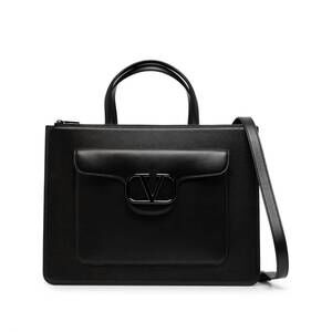 NEW VALENTINO GARAVANI v-logo leather briefcase in nero